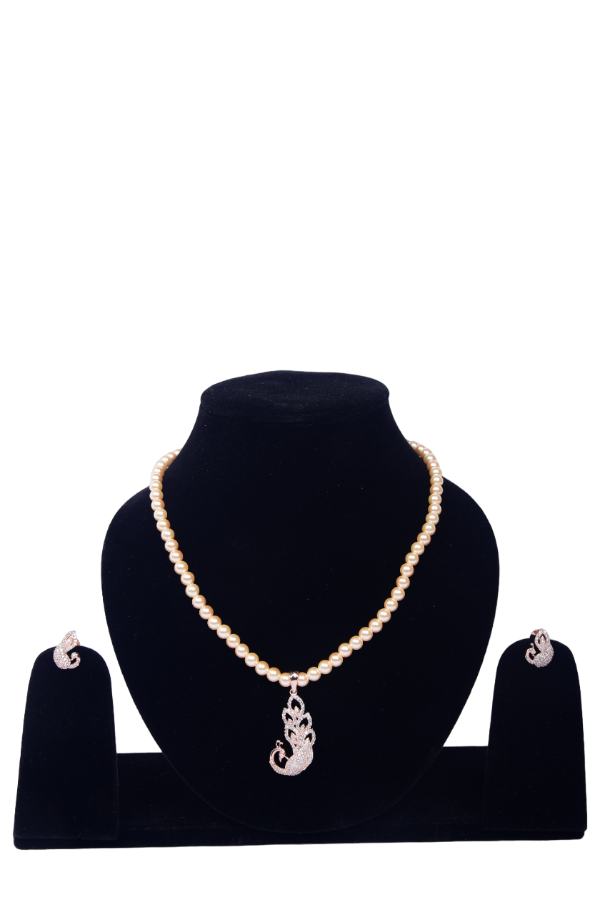 Namokriti Elegant Pearl Necklace Set with Peacock Pendant – Perfect for Festive & Party Wear
